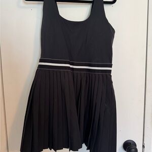 Black Pleated Dress with White Stripes